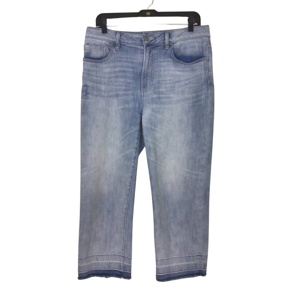 Chico’s Jeans Women’s 8 Blue High Rise Straight Leg Crop Raw Hem Light Wash